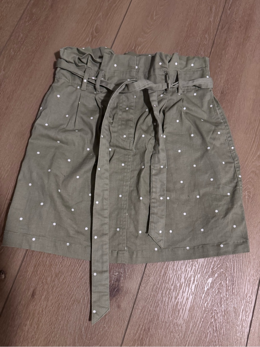 Blu Pepper Olive Green Polka Dot Paperbag Waist Mini Skirt